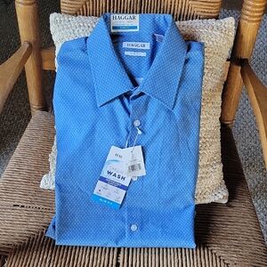 Haggar slim fit, comfort collar, blue, button down, long sleeve shirt, 17-17 1/2
